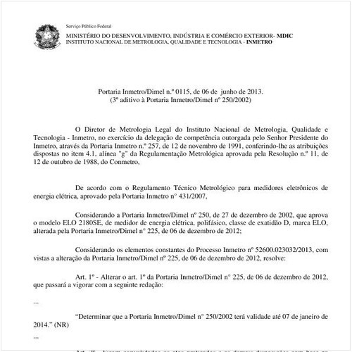 Portaria DIMEL/INMETRO 115:2013 - Situação: Em vigor
