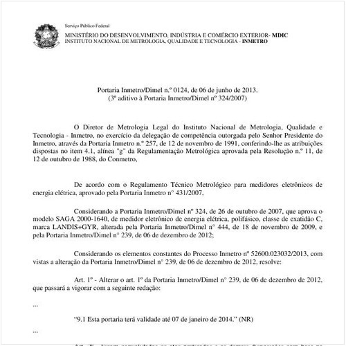 Portaria DIMEL/INMETRO 124:2013 - Situação: Em vigor