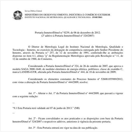Portaria DIMEL/INMETRO 239:2012 - Situação: Revisto