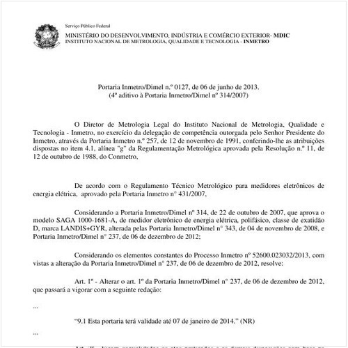 Portaria DIMEL/INMETRO 127:2013 - Situação: Em vigor