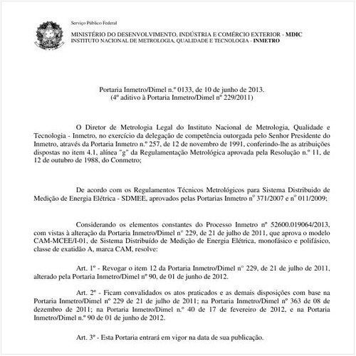 Portaria DIMEL/INMETRO 133:2013 - Situação: Revisto