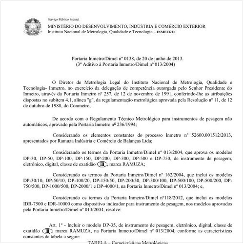 Portaria DIMEL/INMETRO 138:2013 - Situação: Revisto