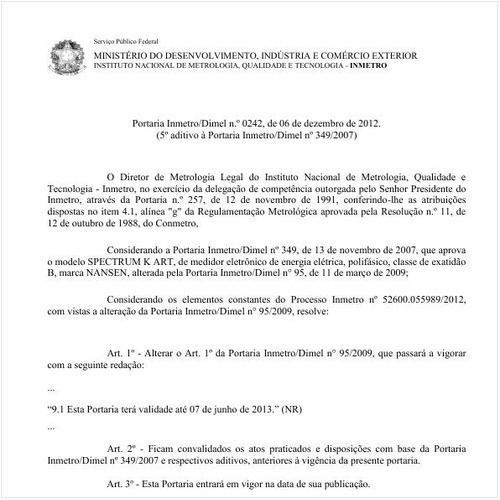 Portaria DIMEL/INMETRO 242:2012 - Situação: Revisto