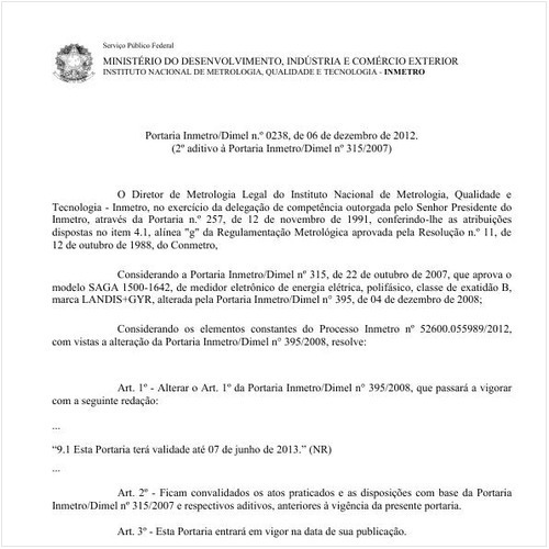 Portaria DIMEL/INMETRO 238:2012 - Situação: Revisto