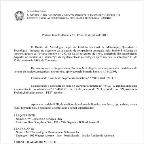 Portaria DIMEL/INMETRO 142:2013 - Situação: Em vigor