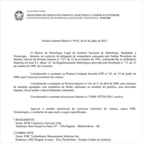 Portaria DIMEL/INMETRO 143:2013 - Situação: Em vigor