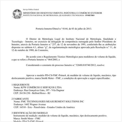Portaria DIMEL/INMETRO 144:2013 - Situação: Em vigor