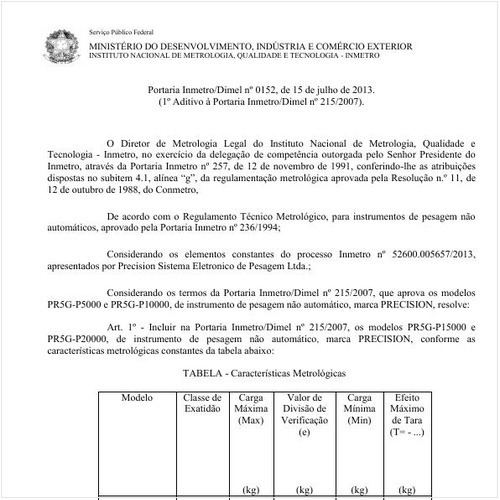 Portaria DIMEL/INMETRO 152:2013 - Situação: Em vigor