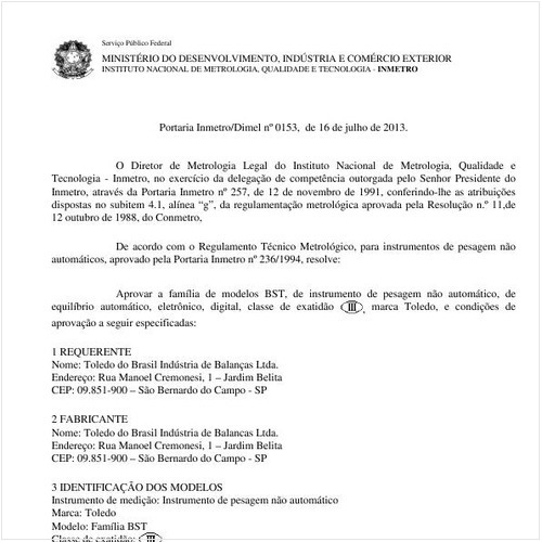 Portaria DIMEL/INMETRO 153:2013 - Situação: Revisto