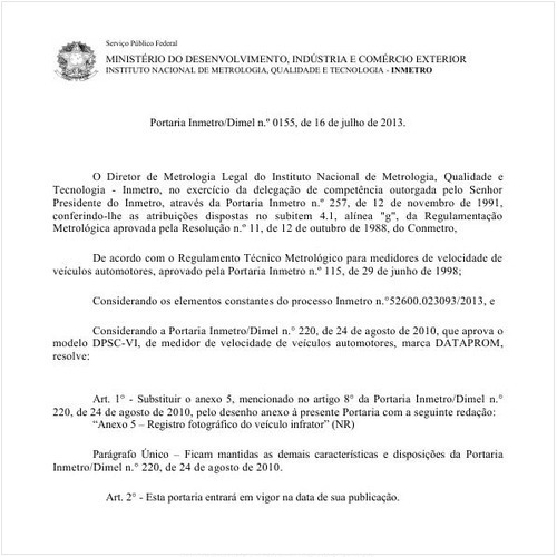 Portaria DIMEL/INMETRO 155:2013 - Situação: Em vigor