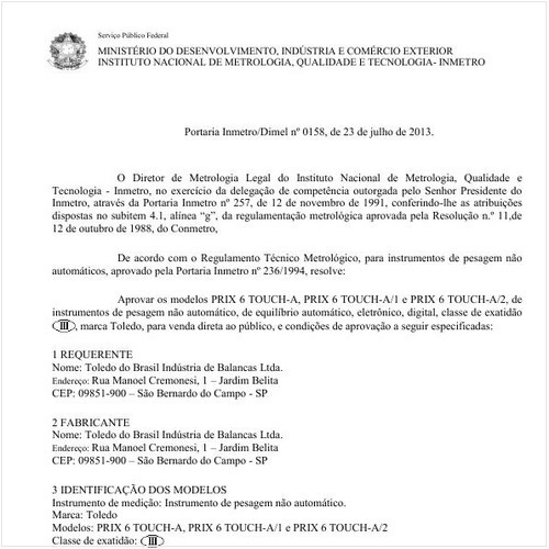 Portaria DIMEL/INMETRO 158:2013 - Situação: Revisto