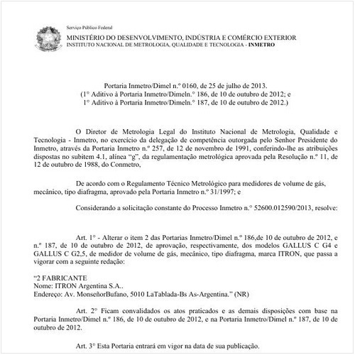 Portaria DIMEL/INMETRO 160:2013 - Situação: Em vigor