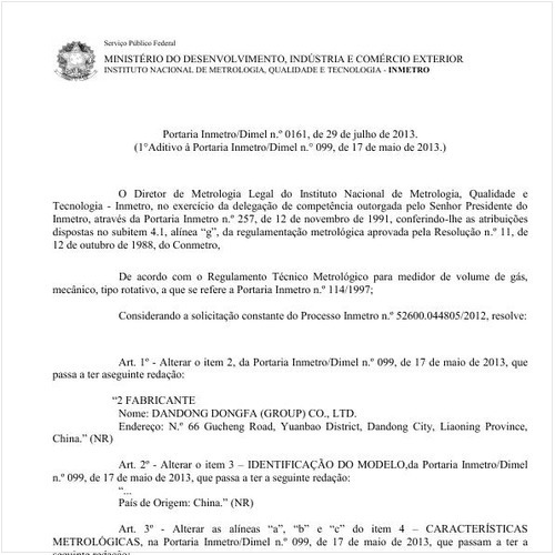 Portaria DIMEL/INMETRO 161:2013 - Situação: Em vigor