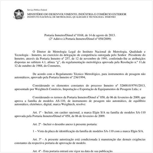 Portaria DIMEL/INMETRO 168:2013 - Situação: Em vigor
