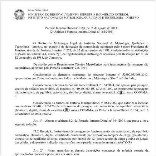 Portaria DIMEL/INMETRO 169:2013 - Situação: Revisto