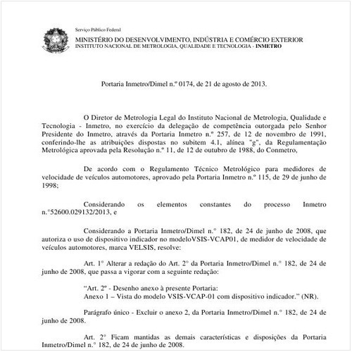 Portaria DIMEL/INMETRO 174:2013 - Situação: Em vigor
