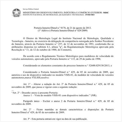 Portaria DIMEL/INMETRO 176:2013 - Situação: Em vigor