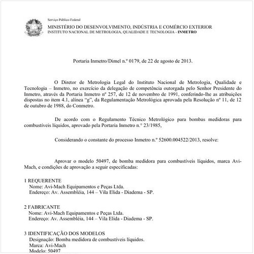 Portaria DIMEL/INMETRO 179:2013 - Situação: Revisto