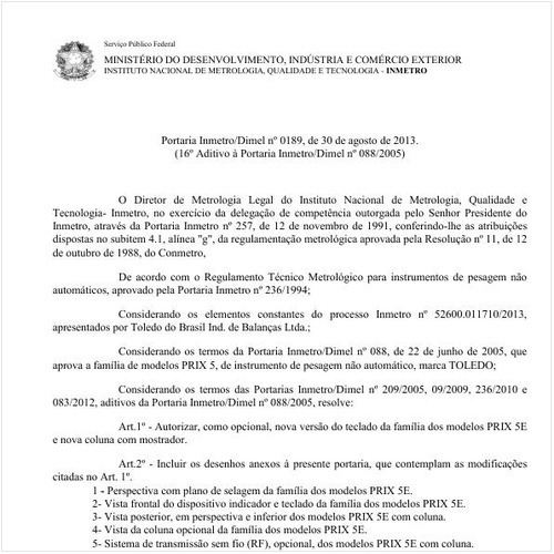 Portaria DIMEL/INMETRO 189:2013 - Situação: Revisto