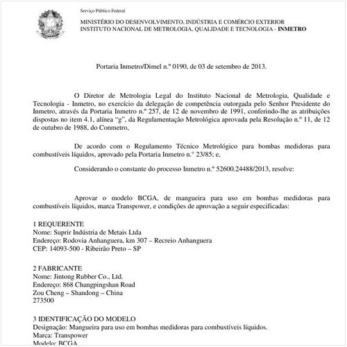 Portaria DIMEL/INMETRO 190:2013 - Situação: Em vigor