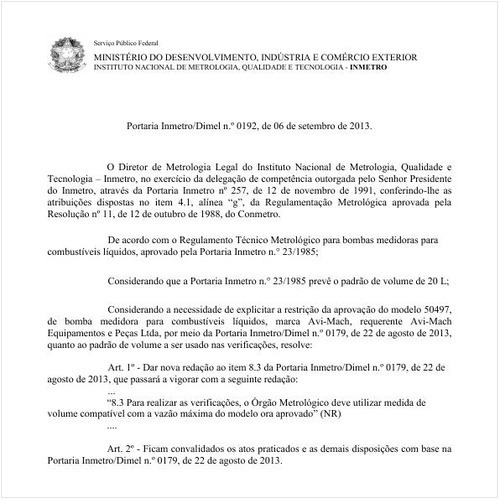 Portaria DIMEL/INMETRO 192:2013 - Situação: Revisto
