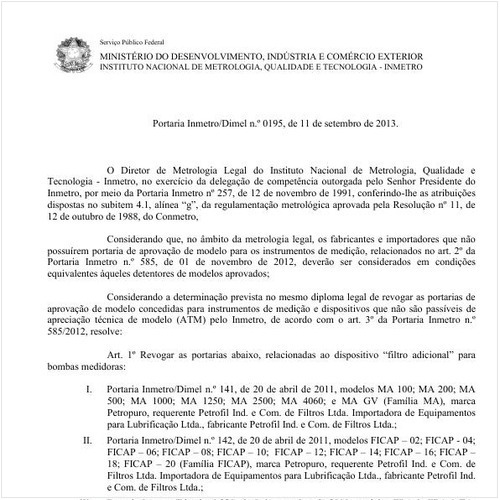 Portaria DIMEL/INMETRO 195:2013 - Situação: Em vigor