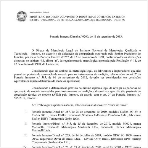 Portaria DIMEL/INMETRO 200:2013 - Situação: Em vigor