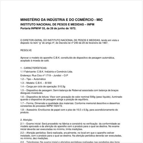 Portaria INPM/MIC 55:1972 - Situação: Revogado