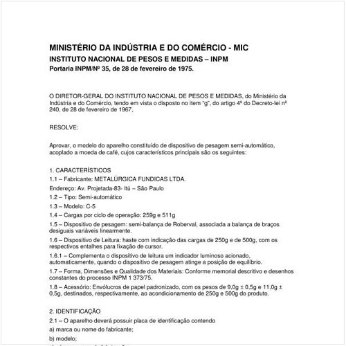 Portaria INPM/MIC 35:1975 - Situação: Revogado