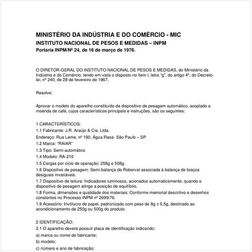 Portaria INPM/MIC 24:1976 - Situação: Revogado