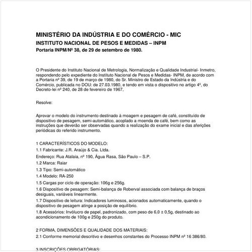 Portaria INPM/MIC 38:1980 - Situação: Revogado