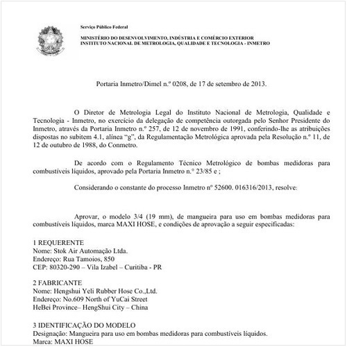 Portaria DIMEL/INMETRO 208:2013 - Situação: Em vigor