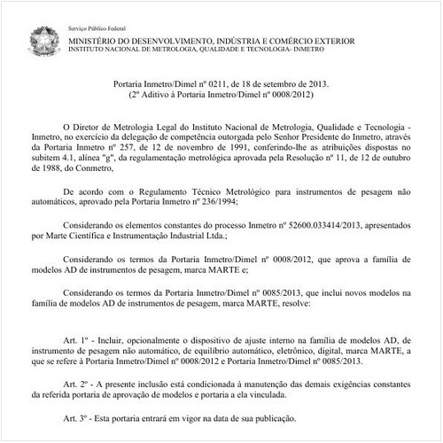 Portaria DIMEL/INMETRO 211:2013 - Situação: Em vigor