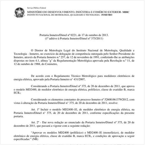 Portaria DIMEL/INMETRO 221:2013 - Situação: Revisto