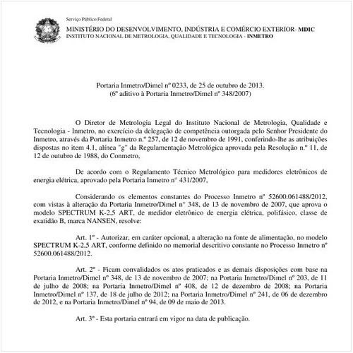 Portaria DIMEL/INMETRO 233:2013 - Situação: Em vigor