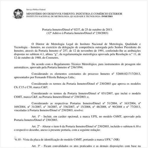Portaria DIMEL/INMETRO 237:2013 - Situação: Em vigor
