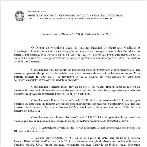 Portaria DIMEL/INMETRO 238:2013 - Situação: Revisto