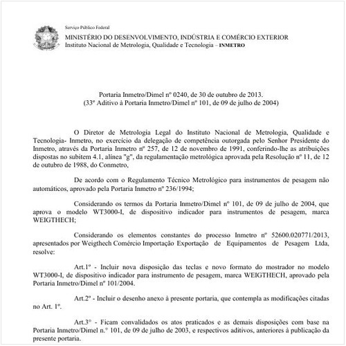 Portaria DIMEL/INMETRO 240:2013 - Situação: Em vigor