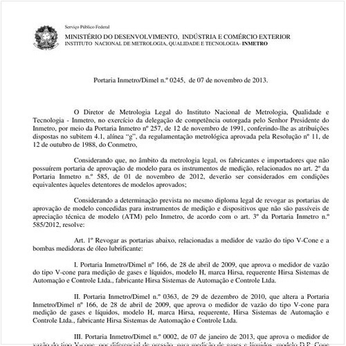 Portaria DIMEL/INMETRO 245:2013 - Situação: Revisto