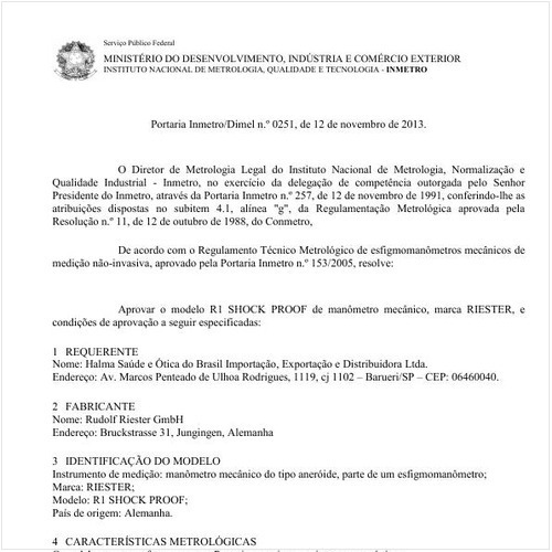 Portaria DIMEL/INMETRO 251:2013 - Situação: Em vigor