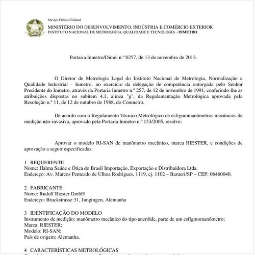 Portaria DIMEL/INMETRO 257:2013 - Situação: Em vigor