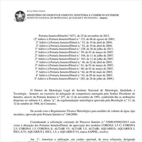 Portaria DIMEL/INMETRO 271:2013 - Situação: Em vigor