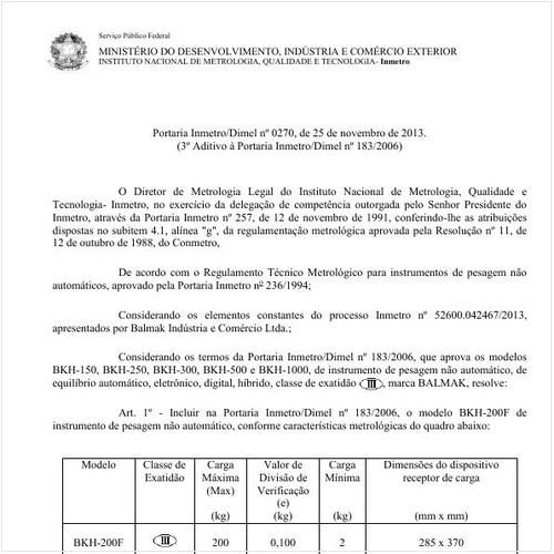 Portaria DIMEL/INMETRO 270:2013 - Situação: Em vigor