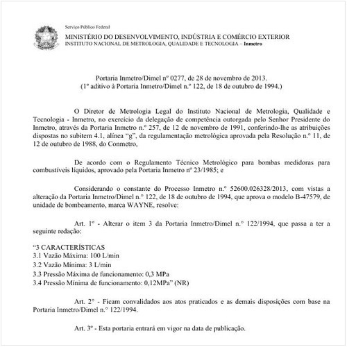 Portaria DIMEL/INMETRO 277:2013 - Situação: Em vigor