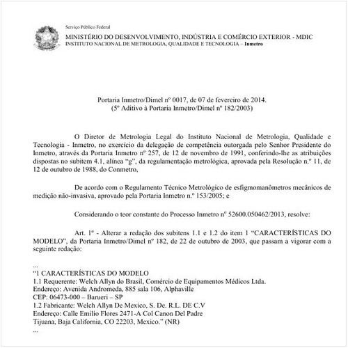 Portaria DIMEL/INMETRO 17:2014 - Situação: Em vigor