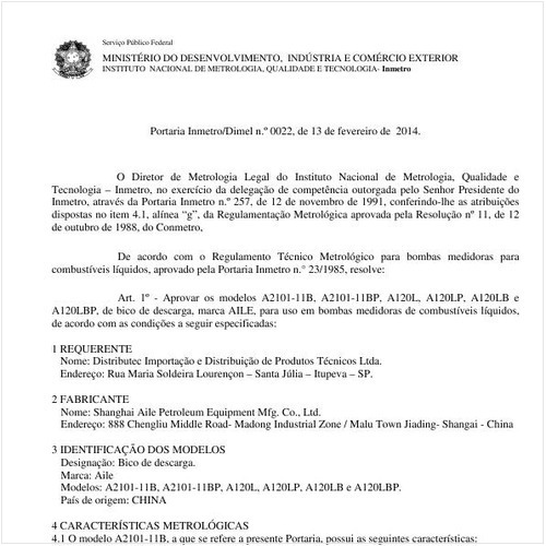 Portaria DIMEL/INMETRO 22:2014 - Situação: Em vigor