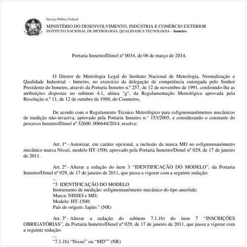 Portaria DIMEL/INMETRO 34:2014 - Situação: Em vigor