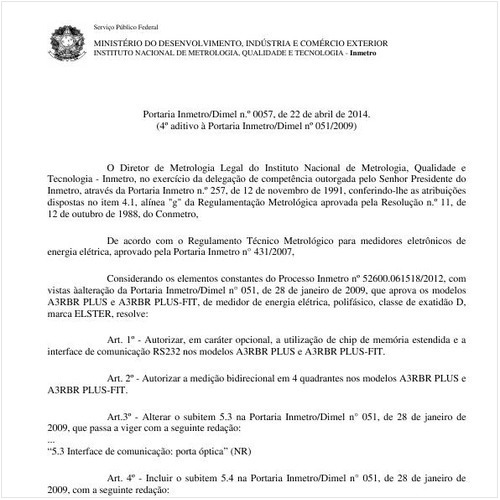 Portaria DIMEL/INMETRO 57:2014 - Situação: Em vigor