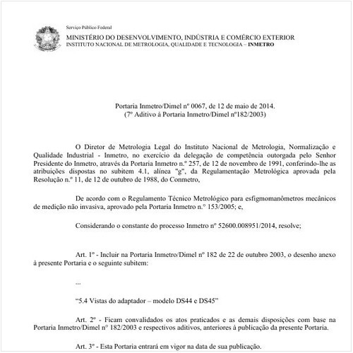 Portaria DIMEL/INMETRO 67:2014 - Situação: Em vigor