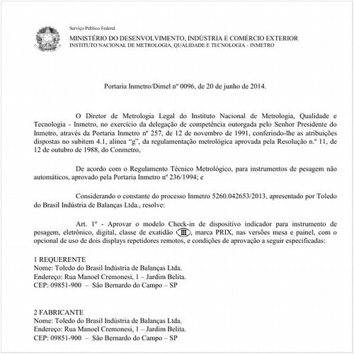 Portaria DIMEL/INMETRO 96:2014 - Situação: Em vigor